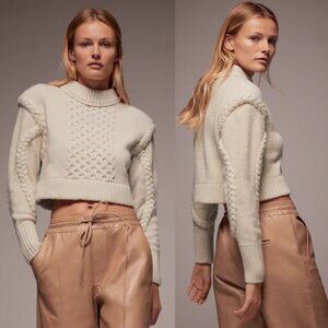 New Zara Crop Wool Blend Cable Knit Ecru 4219/100 Sweater Size S